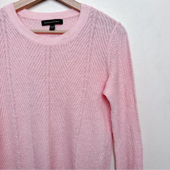 Banana Republic Womens Medium Light Weight  Crew Neck Cable Knit Chervon Sweater - Picture 6 of 15
